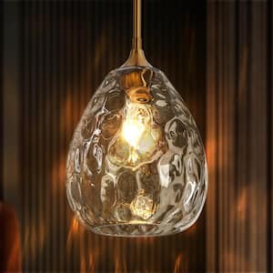 Classic 1-Light Brass Pendant Light Modern Kitchen Island Dining Room Chandelier with Clear Water Wave Glass Globe
