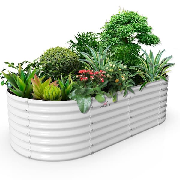 Unbranded 8 ft. x 4 ft. x 2 ft. Metal Oval Outdoor Raised Garden Bed for Planting Vegetables Flowers Herb, White