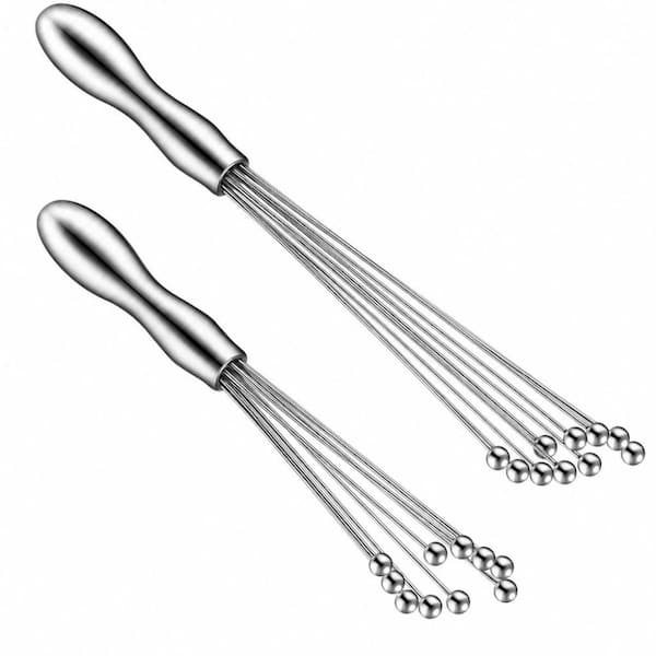 Silver Stainless Steel Ball Whisk Set, 2-Piece Ergonomic Manual Mixer for Cooking Baking, Dishwasher Safe Kitchen Tool