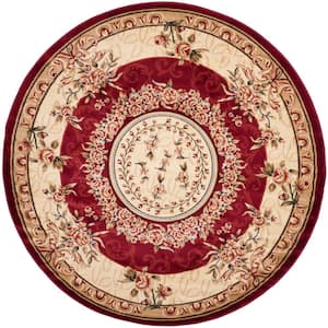 Lyndhurst Red/Ivory 8 ft. x 8 ft. Round Medallion Border Floral Area Rug