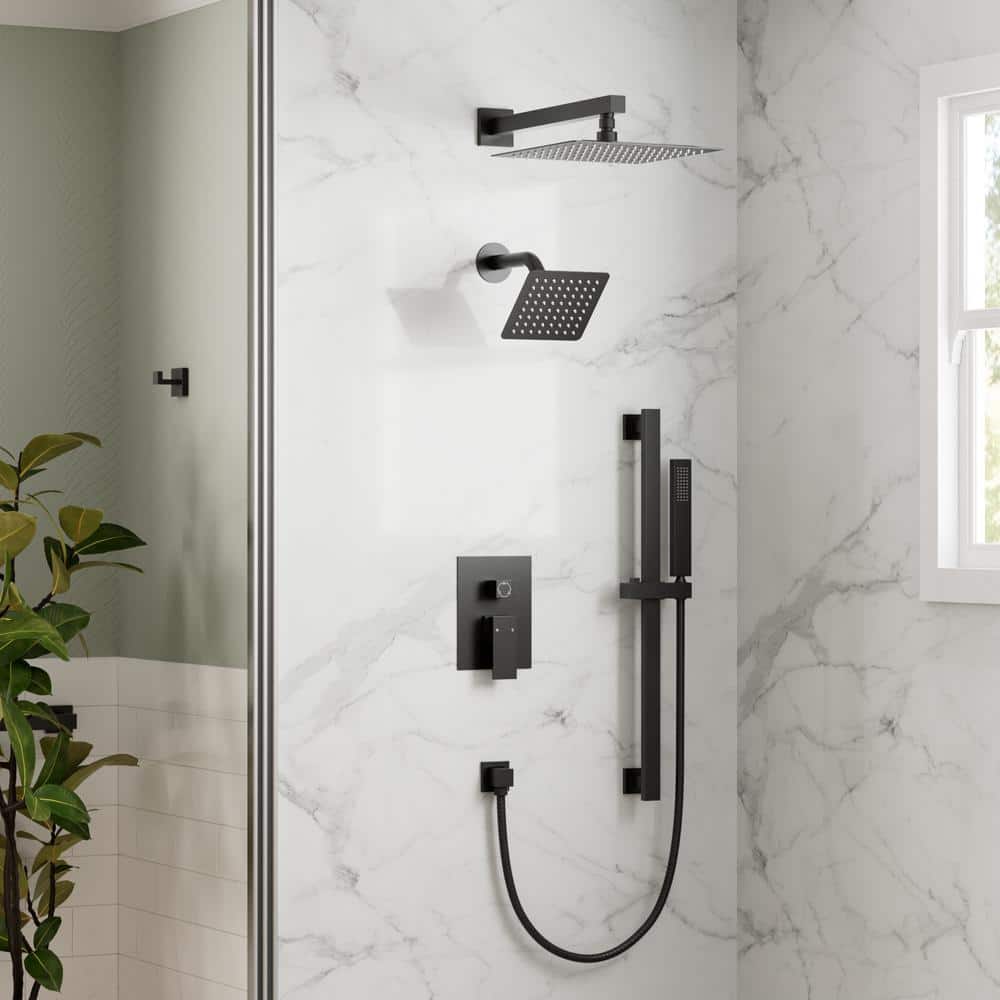 Matte Black Dual Rainfall Shower System with Handheld Spray