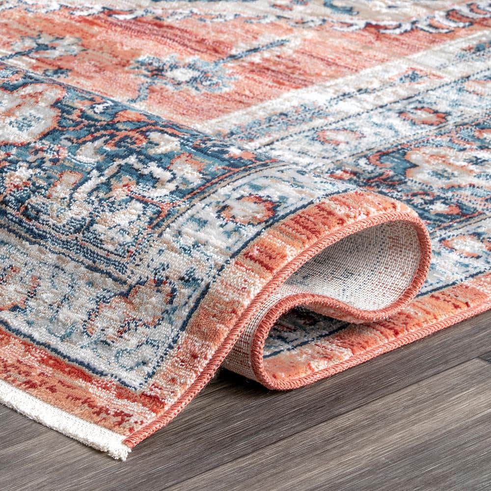 Reversible Orange Medallion 4' x 6' Synthetic Area Rug