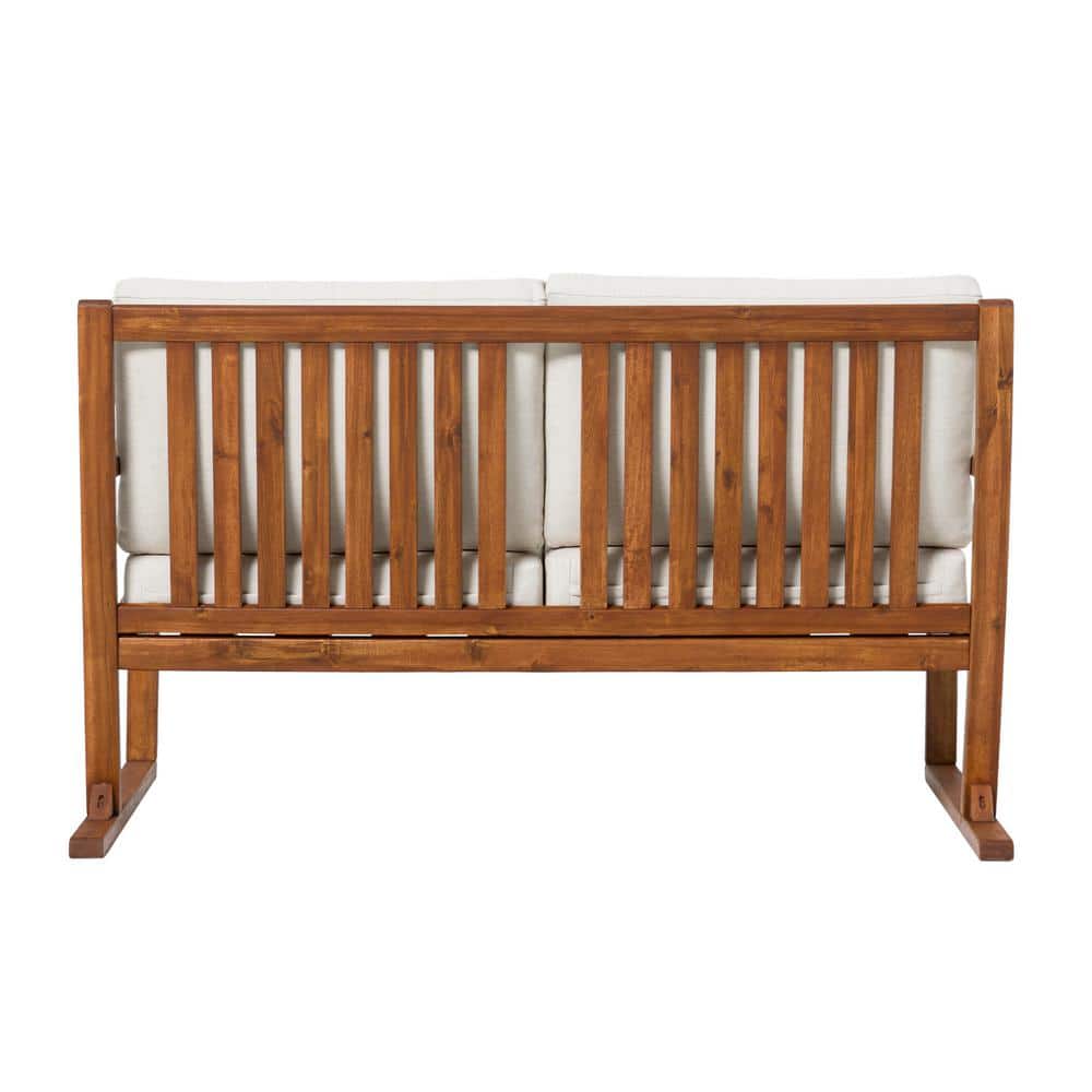 White Upholstered Solid Acacia Wood 2-Seater Loveseat