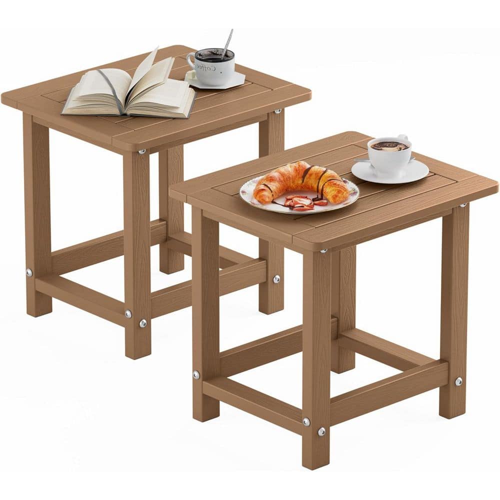 Modern Teak Eco-Friendly HIPS Plastic Indoor Outdoor Side Table Waterproof and UV Resistant (Set of 2) price history on PriceWatchPro