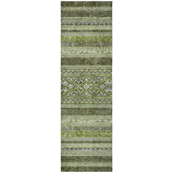 Dream Shag Premium Machine Washable Abstract ADS714 Olive 2 ft. x 7 ft. Runner Rug