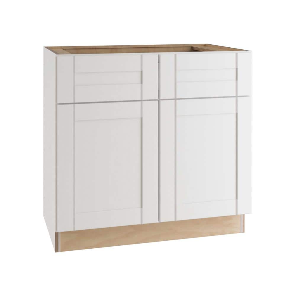 Contractor Express Cabinets Arlington Vesper White Plywood Shaker Stock Assembled Base Kitchen Cabinet Soft Close 36 in W x 24 in D x 34.5 in H -  B36-AVW
