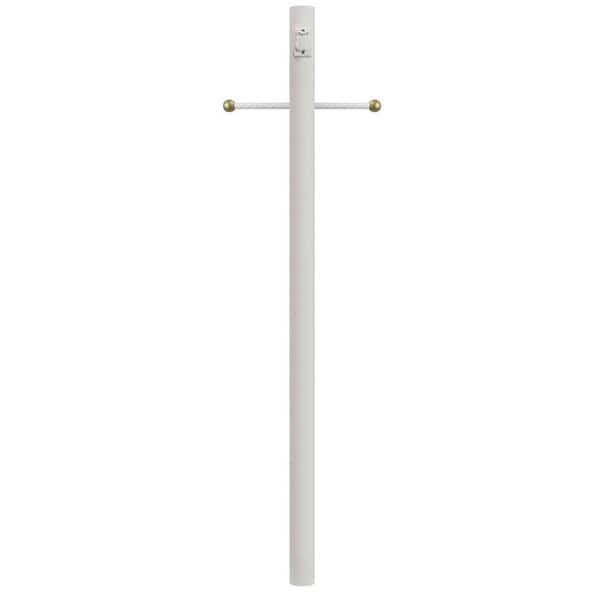 SOLUS 8 ft. White Outdoor Direct Burial Lamp Post with Cross Arm and Grounded Convenience Outlet fits 3 in. Post Top Fixtures