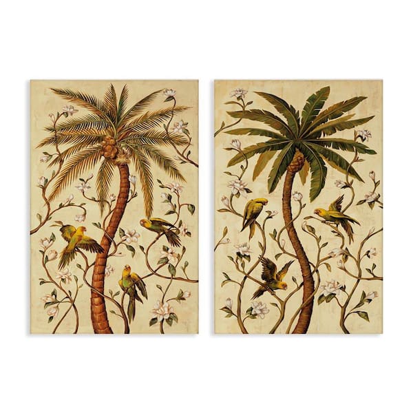 Stupell Industries Parrots and Curving Palm Trees by Rodolfo Jimenez 2-Pieces Unframed Nature Graphic Art Print 36 in. x 24 in.