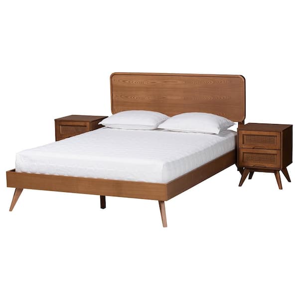 Baxton Studio Demeter 3-Piece Walnut Brown Wood Queen Bedroom Set