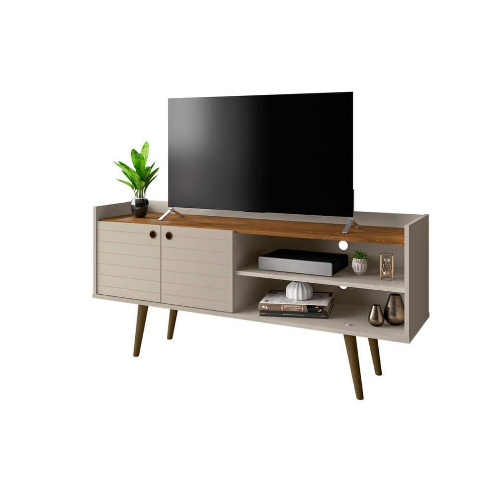 Bogart 53.54" Off-White Mid-Century Modern TV Stand with Cabinet