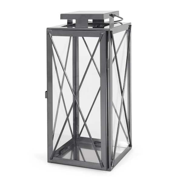 Noble House Demijen 6 in. x 14 in. Black Stainless Steel Outdoor Patio Lantern