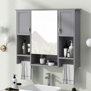 35 in. W x 28 in. H Modern Gray Rectangular Wall Medicine Cabinet with Mirror and Towels Bar