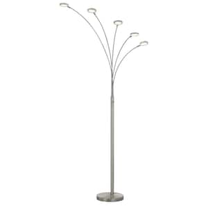 72 in. Nickel 5 Dimmable (Full Range) Arc Floor Lamp for Living Room with Metal Dome Shade