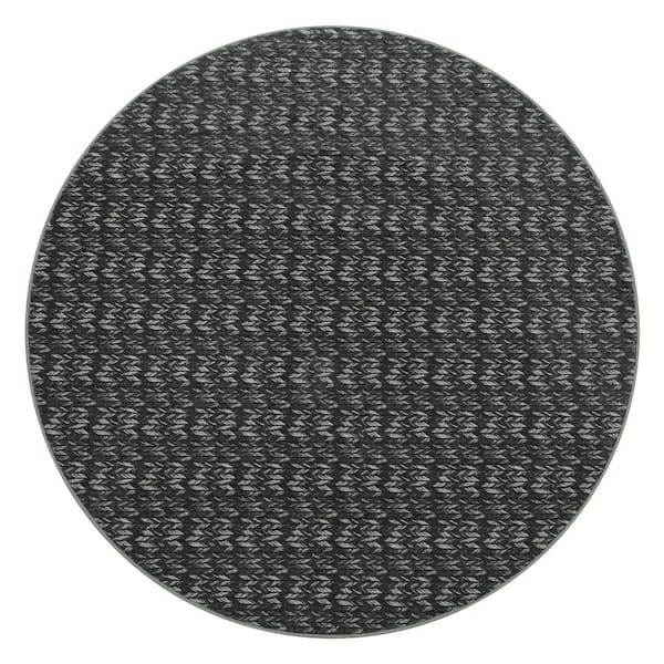 Black 4 ft. x 4 ft. Round Polyester Washable Modern Geometric Pattern Area Rug