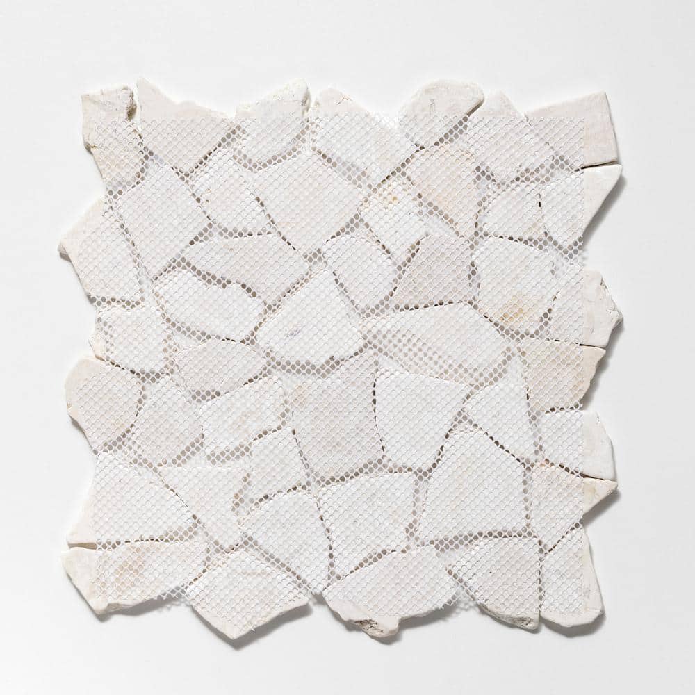 11" x 11" White Tumbled Marble Mosaic Tile
