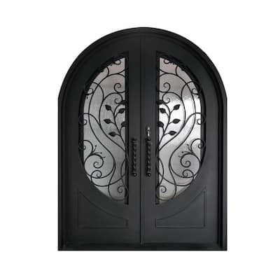 72 in. x 96 in. Matte Black Right-Hand Inswing with 3/4 Oval Clear Double-Glazed Glass Iron Prehung Front Door