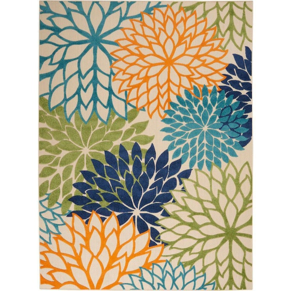 Nourison Aloha Multicolor 7 ft. x 10 ft. Floral Modern Indoor/Outdoor Patio Multicolor Area Rug