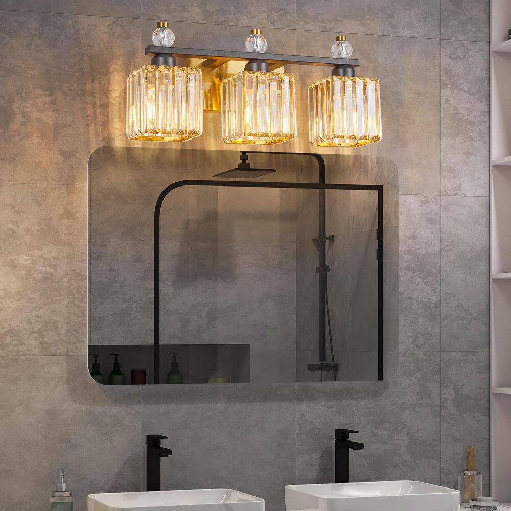 Home Lighting 18.89 in. 3-Light BlackGold Square Modern Crystal Vanity Light Fixtures Over Mirror For Bathroom (JW-290) price history on PriceWatchPro