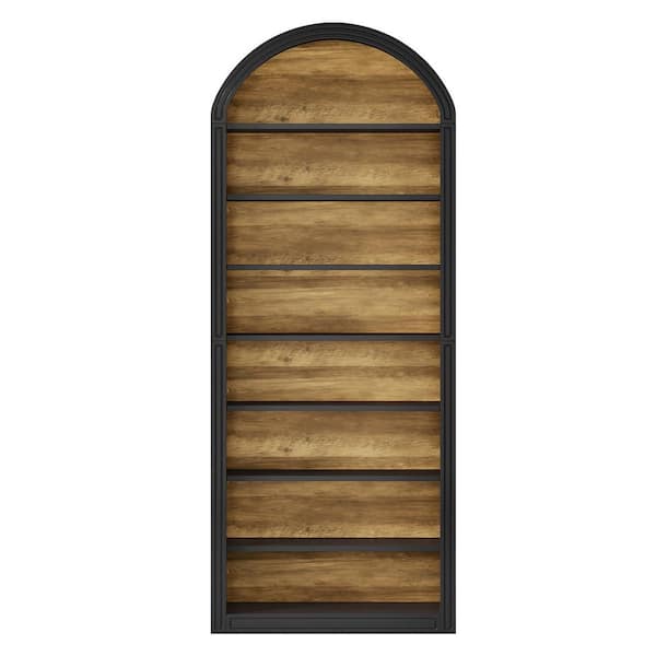Eulas 79.53 in. Tall Brown and Black Wood 8-Shelf Etagere Bookcase with Semi-Circular Top Design