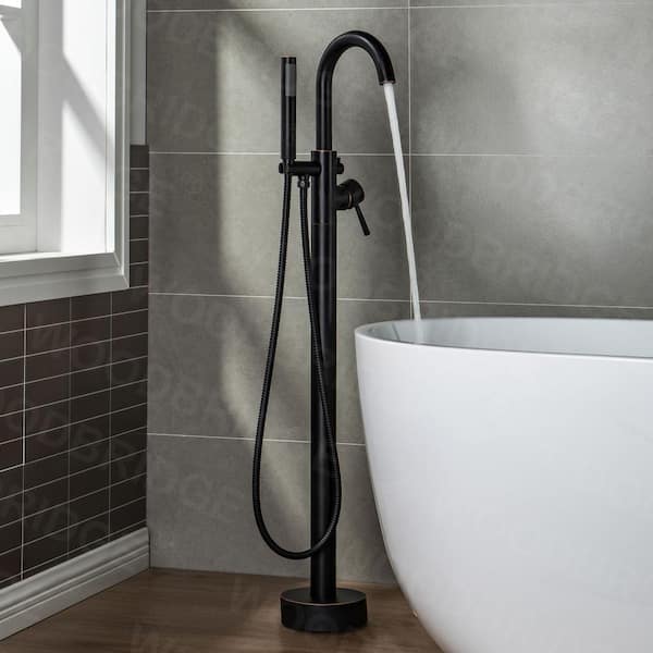 WOODBRIDGE Milan Single-Handle Freestanding Floor Mount Tub Filler Faucet with Hand Shower in Oil Rubbed Bronze