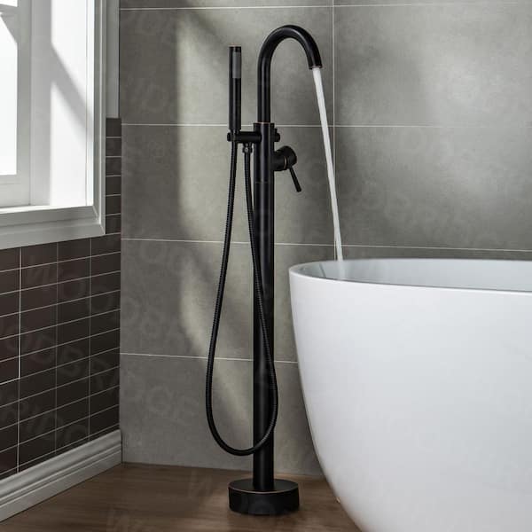 Milan Single-Handle Freestanding Floor Mount Tub Filler Faucet with Hand Shower in Oil Rubbed Bronze
