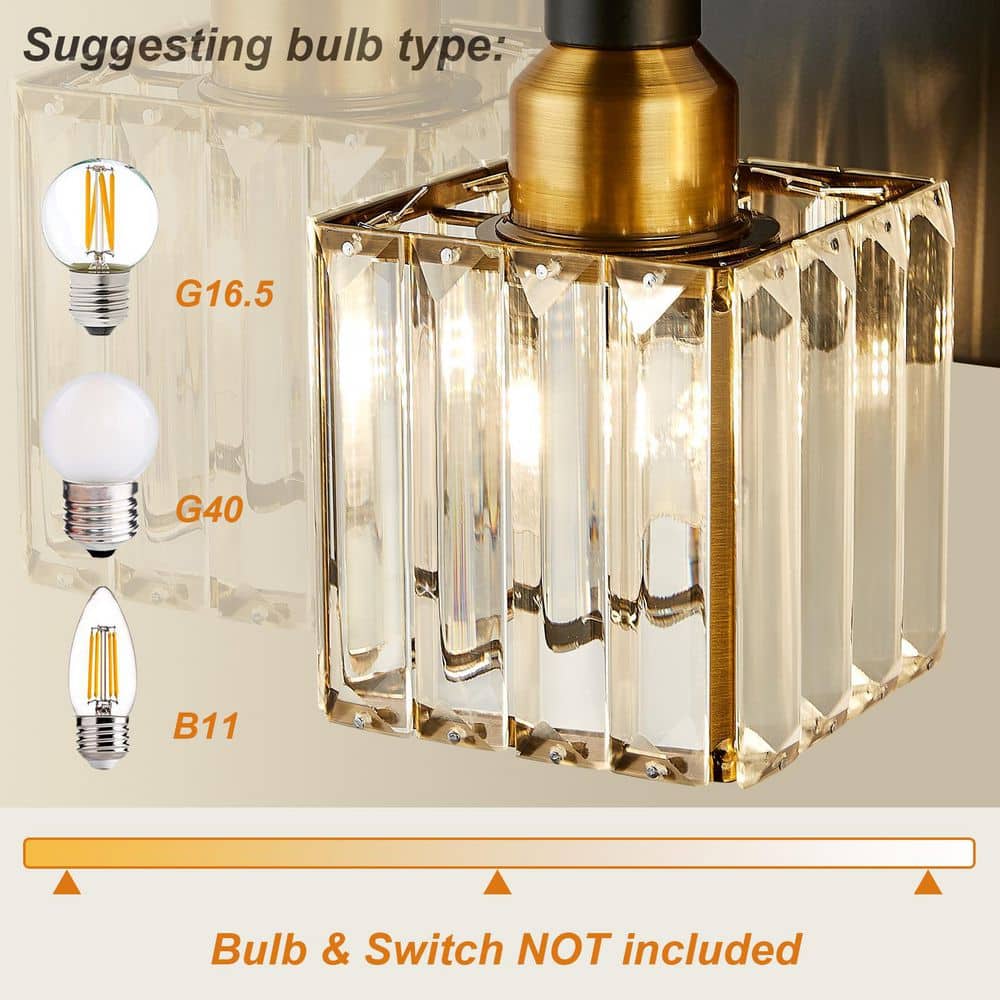 27.5" Black Gold Metal Crystal Vanity Light Fixture