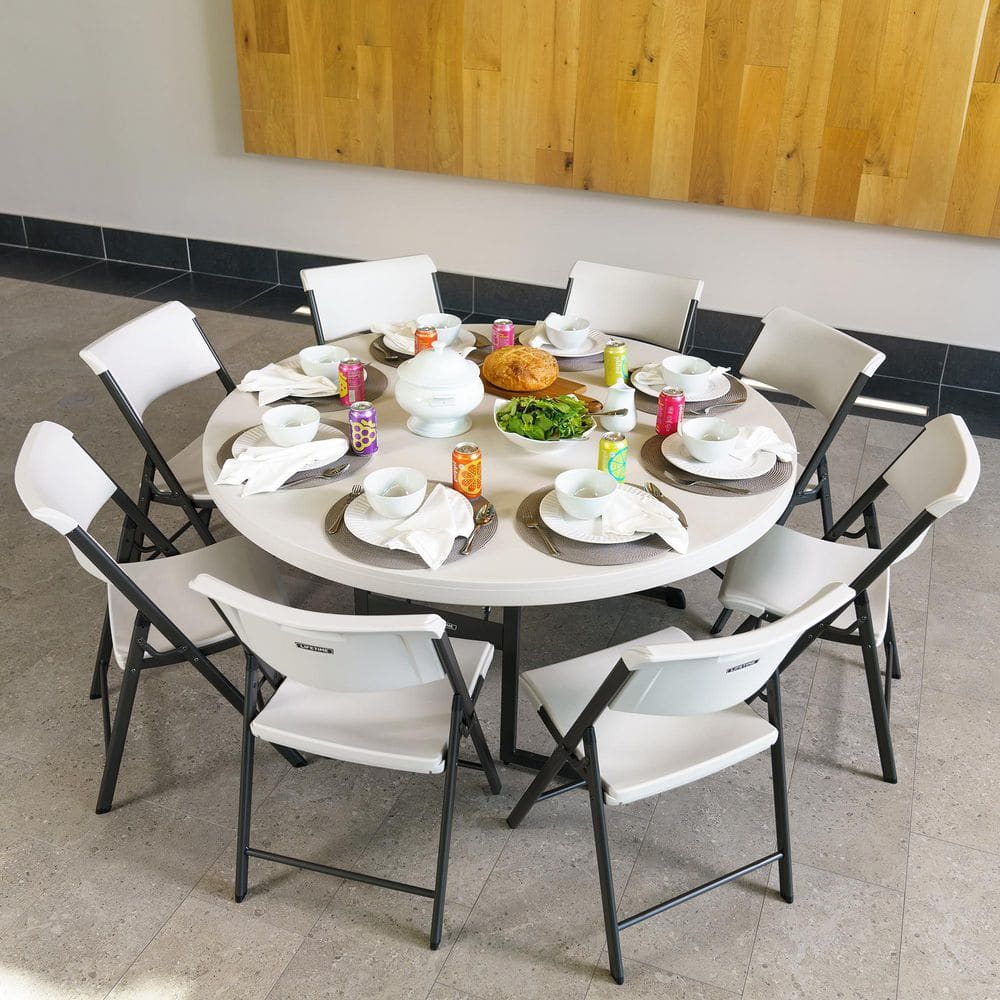 Lifetime 60 Inch Round Folding Banquet Table in Almond