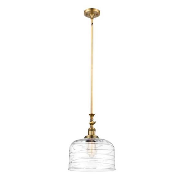 Innovations Bell 1-Light Brushed Brass Bowl Pendant Light with Clear Deco Swirl Glass Shade