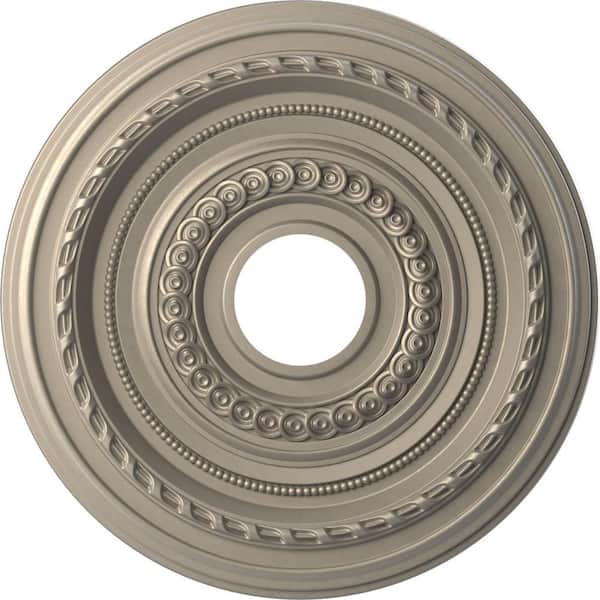 Ekena Millwork 16" OD x 3-1/2" ID x 1" P Cole Thermoformed PVC Ceiling Medallion Fits Canopies up to 4-1/2" in Metallic Silver Metallic