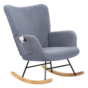 Nursery Rocking Chair, Teddy Fabric Nursing Chair, Rocker Glider Chair with High Backrest for Bedroom Living Room, Gray