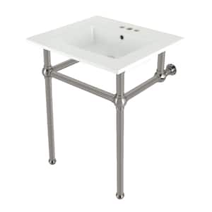 Fauceture 25 in. Ceramic Console Sink Set with Brass Legs in White/Brushed Nickel