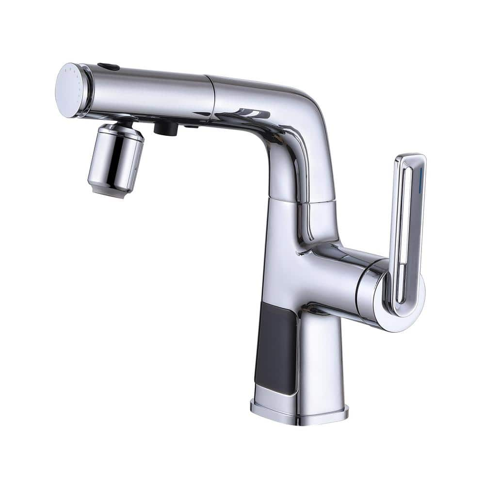 Single-Handle Single Hole Bathroom Faucet with ED Display and Pull Out Spray in Polished Chrome -  matrix decor, MD-RPBF61013PC