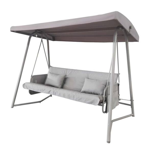 Tunearary 3-Seater Steel Frame Outdoor Swing Chair with Gray Cushion and Adjustable Canopy