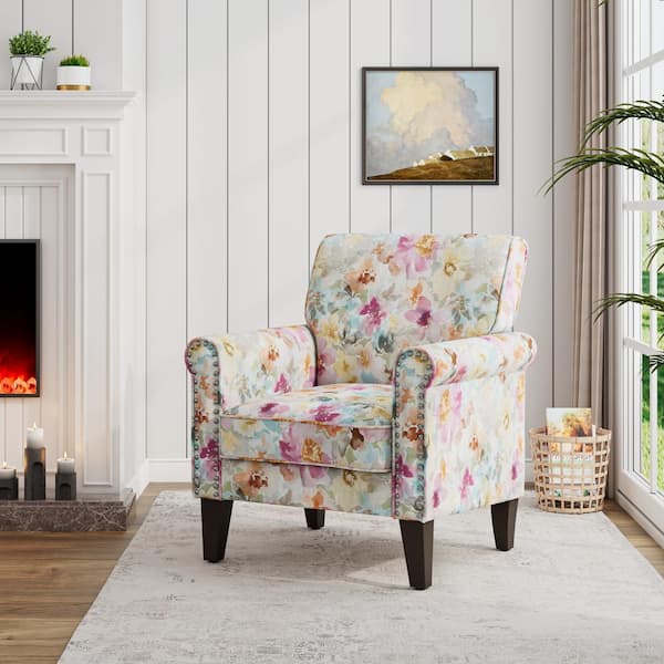 Handy Living Jean Pastel Pink Floral Fabric Traditional Rolled Arm