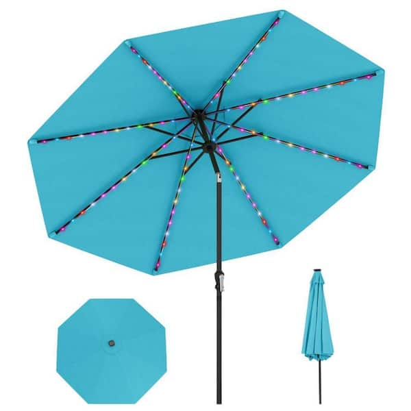 Clihome 10 Feet Solar Patio Umbrella with 96 Multi-Colored Flowing LED Lights and Tilt Adjustment in Blue | Mathis Home