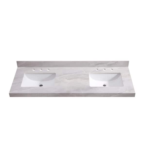 61 in. W x 22 in. D Porcelain Double Sinks Vanity Tops in Light Jade