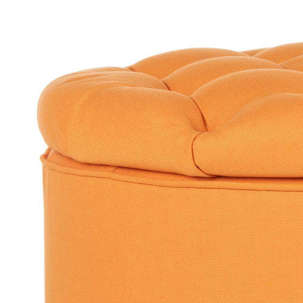 Tangerine Round Tufted Storage Ottoman with Oak Legs