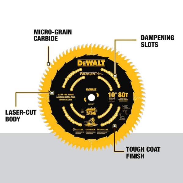 DEWALT Precision Trim Coated Thin Kerf 10 in. 80 Teeth ATB Fine