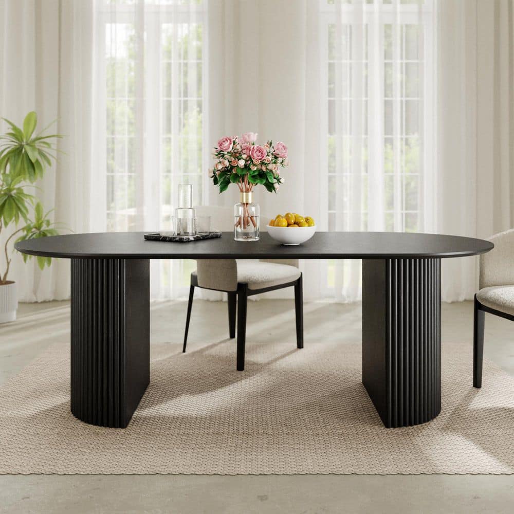 Dovelina Oval Black Wooden Solid Wood 79 in. Double Pedestal Base ...