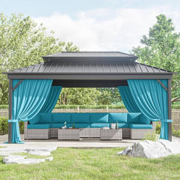 Universal 4-Panel Gazebo Privacy Curtains For 12'x16' Gazebos - Waterproof, Sun Protection, With Zipper & Sliding Hooks