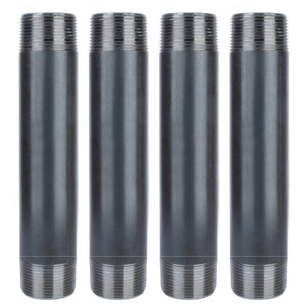 PIPE DECOR 1-1/4 in. x 8 in. Black Industrial Steel Grey Plumbing Nipple (4-Pack)