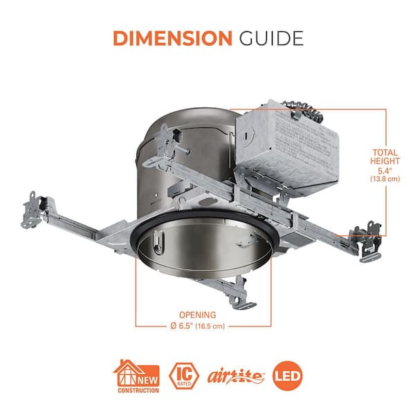 H2750 6 in. Aluminum LED Recessed Lighting Housing for New Construction Shallow Ceiling, T24 Rated, IC Rated, Air-Tite