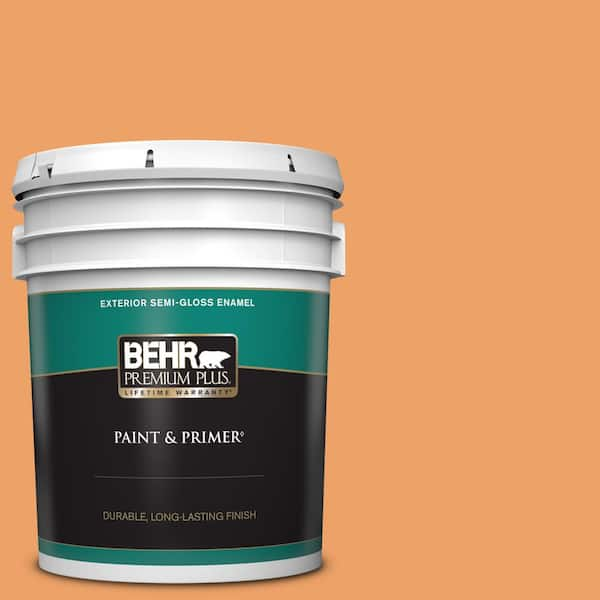 BEHR PREMIUM PLUS 5 gal. #270D-5 Adventure Orange Semi-Gloss Enamel Exterior Paint & Primer