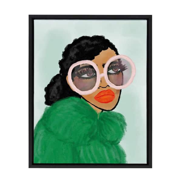 Kate and Laurel Sylvie "Green Coat" by Kendra Dandy of Bouffants and Broken Hearts Framed Canvas Wall Art 18 in. x 24 in.