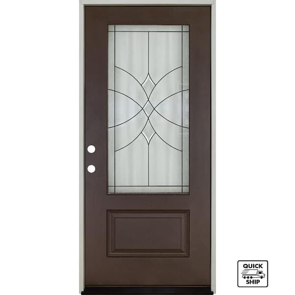 Regency 36 in. x 80 in. Right-Hand 3/4 Lite Radiance Decorative Glass Prefinished Russet Fiberglass Prehung Front Door