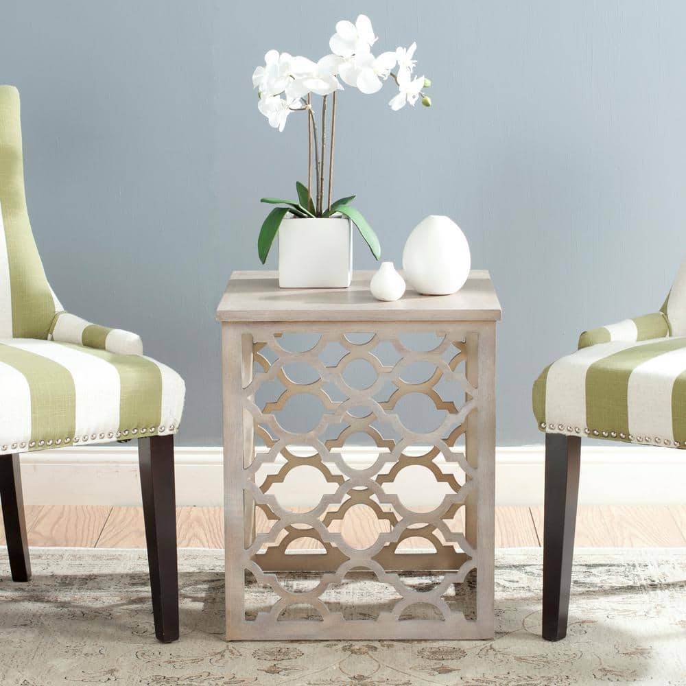 Gray Geometric Wood and Metal Square End Table