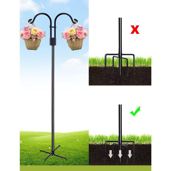 Ottsuls 2‑Pack 92‑Inch Shepherd's Hooks – Heavy Duty Double‑Arm Garden Poles With 5‑Prong Base | For Hanging Bird Feeders, Plants, Lanterns & More