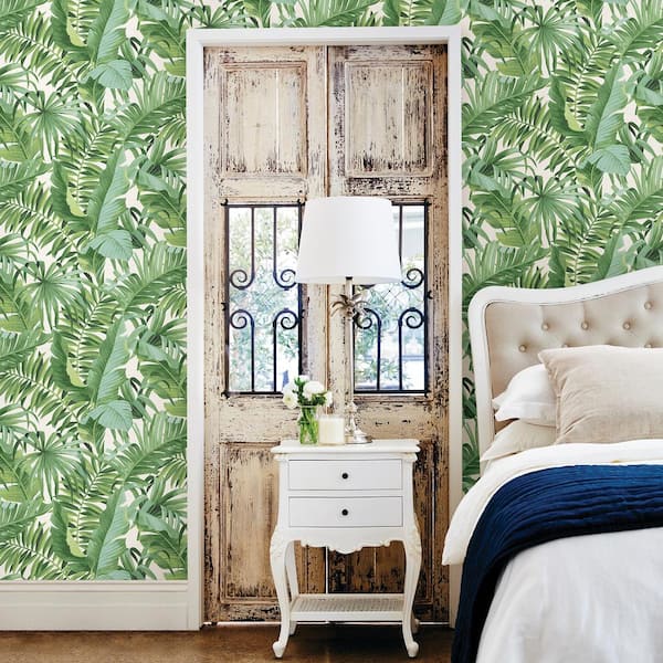 Alfresco Green Palm Leaf Green Wallpaper Sample