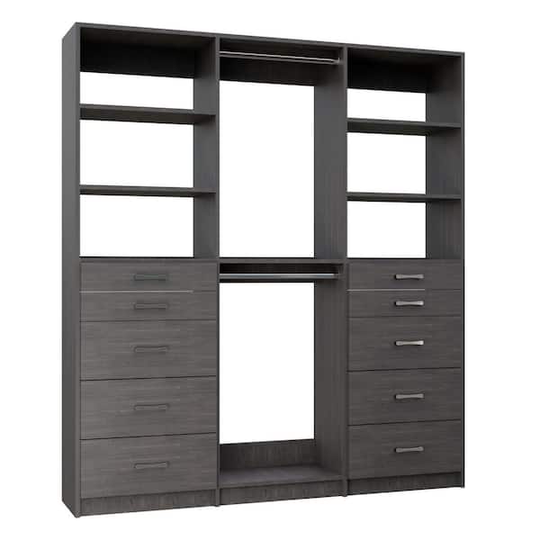 Alto Collection 73.5 in. W Grey Tower System 2 5-Drawer and Double Hang 13-Shelf Wood Closet System