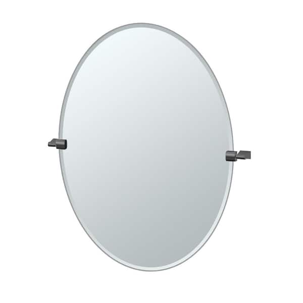 Gatco Bleu 28 in. W x 32 in. H Frameless Oval Bathroom Vanity Mirror in Matte Black